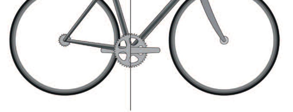1.3.012 En cykel får ej överstiga 185 cm i längd eller 50 cm i bredd. En tandem får ej överstiga 270 cm i längd eller 50 cm i bredd. 1.3.013 Sadelspetsen skall vara placerad minst 5 cm bakom en lodrät linje genom centrum av vevpartiet.