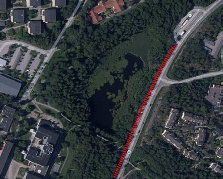 25 (38) Bullerskyddsskärmens utsträckning samt ekvivalent ljudnivå från vägtrafik, 1,5 m över mark med 2 m hög skärm.