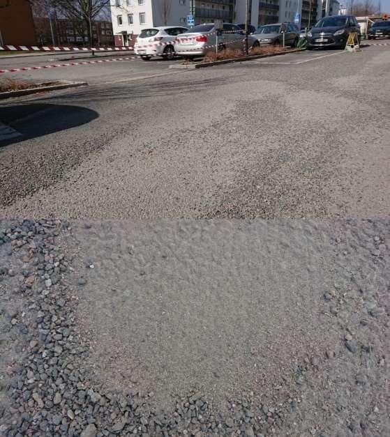När rengöringen inför omgång två av infiltrationsförsöken skulle ske behövdes gruset först sopas upp av lastbilen innan högtryckstvätten och vakuumsugen kunde rengöra den permeabla asfalten.