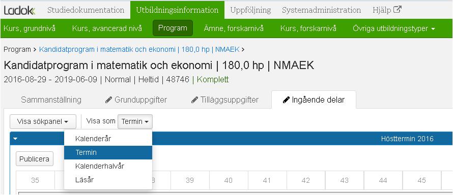 Skapa studieplan på programtillfälle Innehållet i studieplanen lägger man in under fliken Struktur på