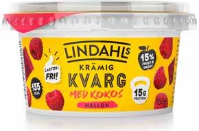 LINDAHLS KRÄMIG KVARG MED KOKOS En lite krämigare kvarg med kokos och bitar av frukt, bär och grönt.
