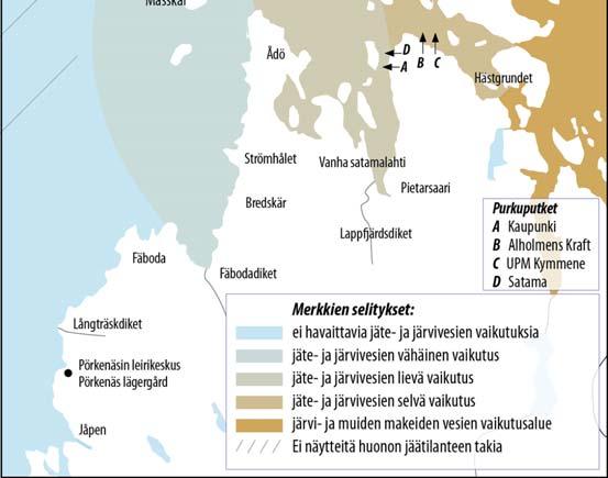 Avloppsvattnets och sjövattnets influensområden överlappar varandra delvis och kan inte alltid särskiljas från varandra. Figur 9.