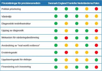 Erfarenheter från andra länder 57 I en studie konstateras att en av de bästa miljöerna för precisionsmedicin i Europa är Danmark.