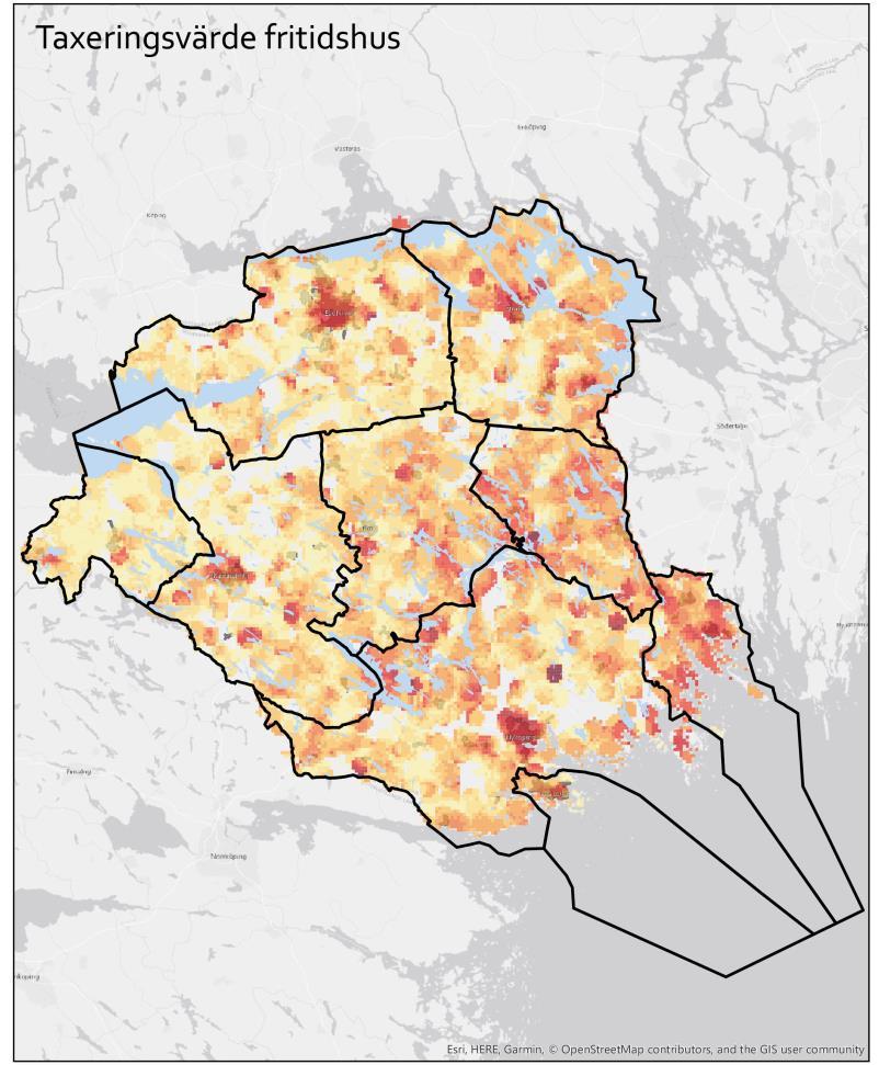 TAXERAT FASTIGHETSVÄRDE DENSITET AV FRITIDSHUS Som bilden nedan visar, finns stora variationer inom regionen.
