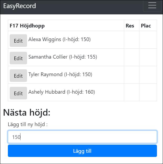 Vid behov, lägg till deltagare som inte heatindelats av sekretariatet (t.ex. efteranmälningar) genom att trycka på knappen Lägg till deltagare och sedan välja deltagaren.