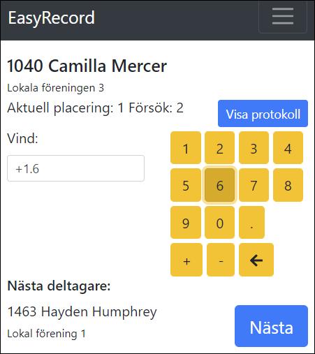 3. Mata in vind för varje deltagare.