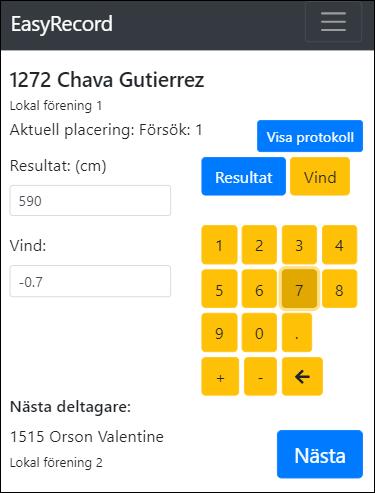 18.3.2 Resultatinmatning och Vindinmatning på samma enhet Följ samma steg som för kastgrenar och längd/tresteg inomhus (se 18.