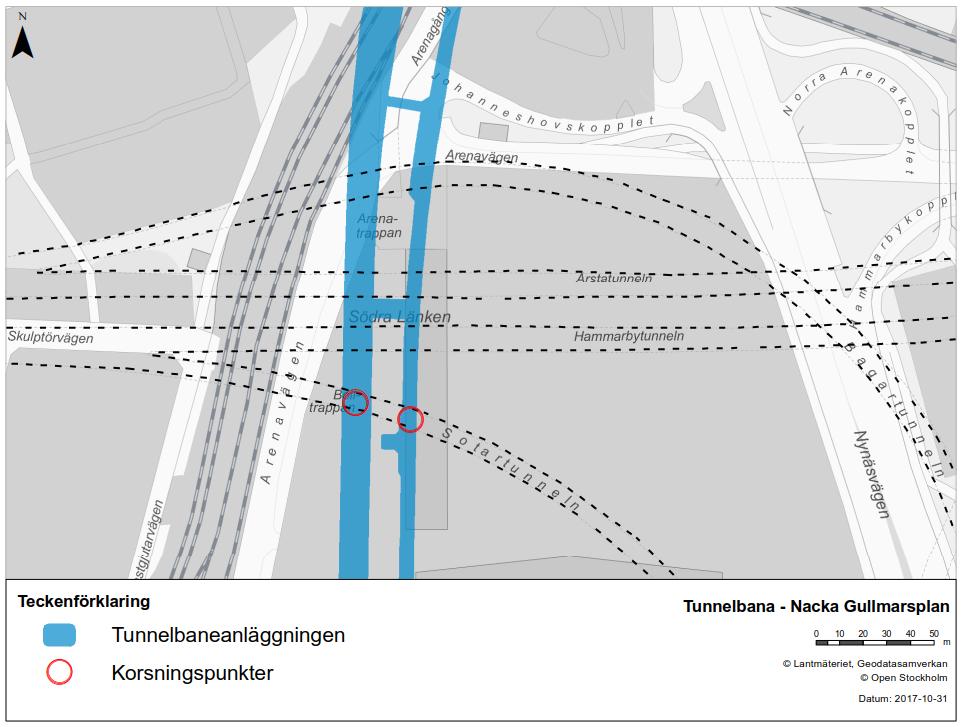 Figur 4: Plan över korsningspunkten km 4+200 och Sotartunneln 3.1.