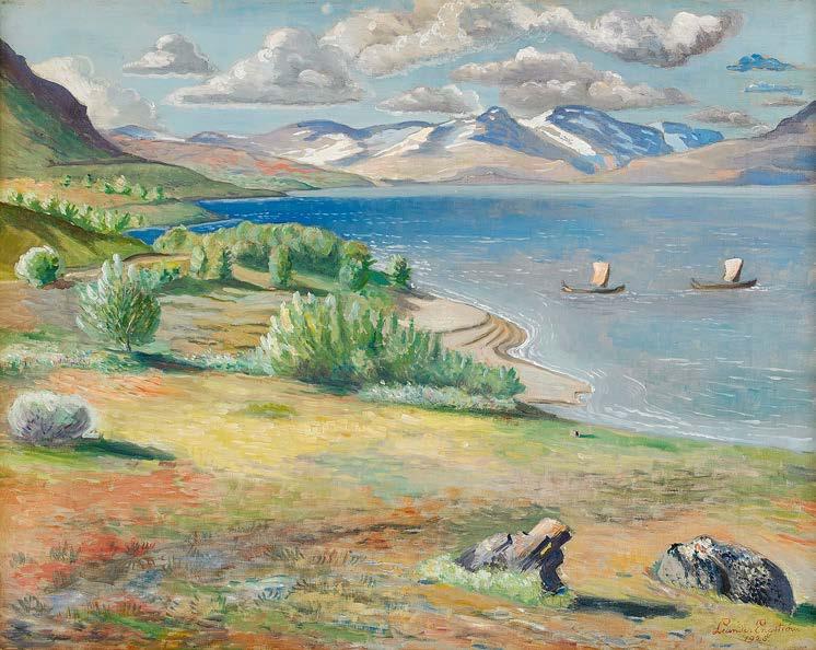 SAK HISTORIA NORRLANDSSKILDRARE OCH MODERNIST TVÅ VERK AV LEANDER ENGSTRÖM I SAK:S LOTTERI PÅ 1920-TALET FOTO: BUKOWSKIS AUKTIONER FOTO: STOCKHOLMS AUKTIONSVERK Den givmilde gossen, 1922,