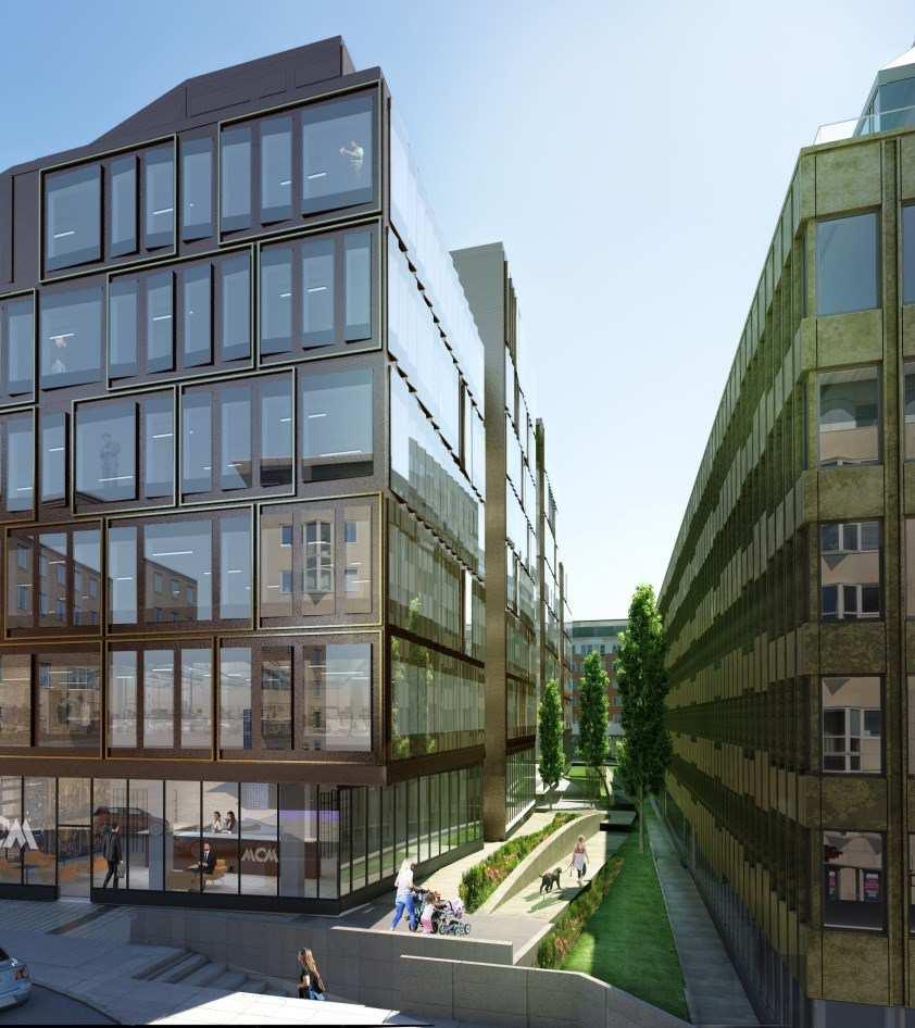 Sida 19 (31) Gårdsrum mellan kontorshusen (Nattugglan 14) Gården mellan kontorshusen utformas med ett tillgängligt gångstråk i nord-sydlig riktning mellan Folkungagatan och Åsögatan.