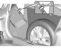 Om ett hjul som är bredare än reservhjulet måste förvaras i reservhjulsbaljan efter byte av hjul kan golvskyddet placeras på det utskjutande hjulet.