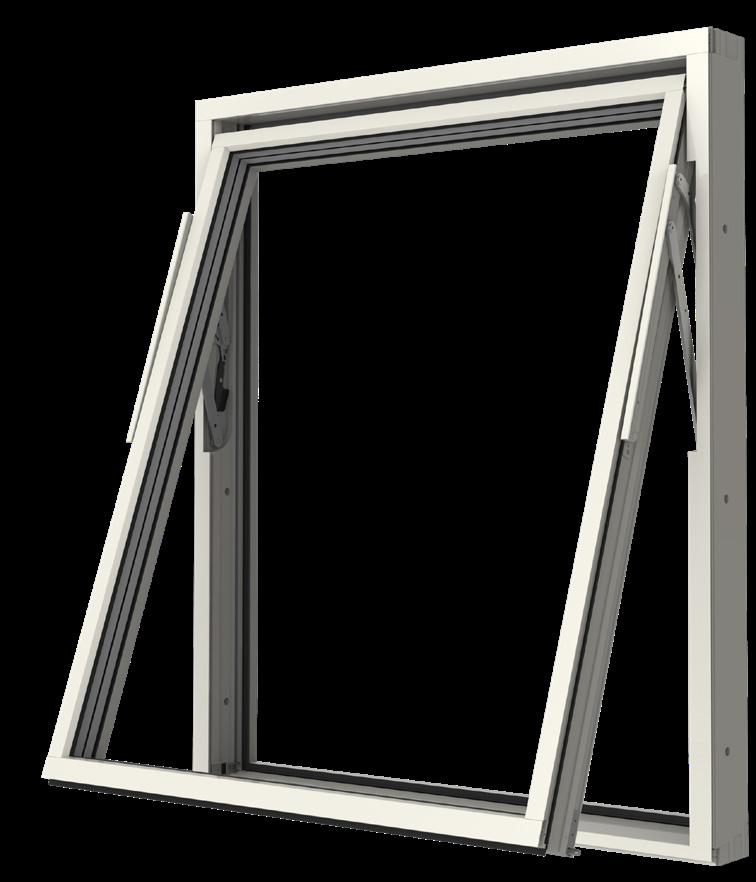 Vit täckbricka (L-bricka) vid infästning av handtaget till fönster med trästomme täckmålad i kulör NCS S 0502-Y, Pure-grå L-bricka till övriga kulörer.