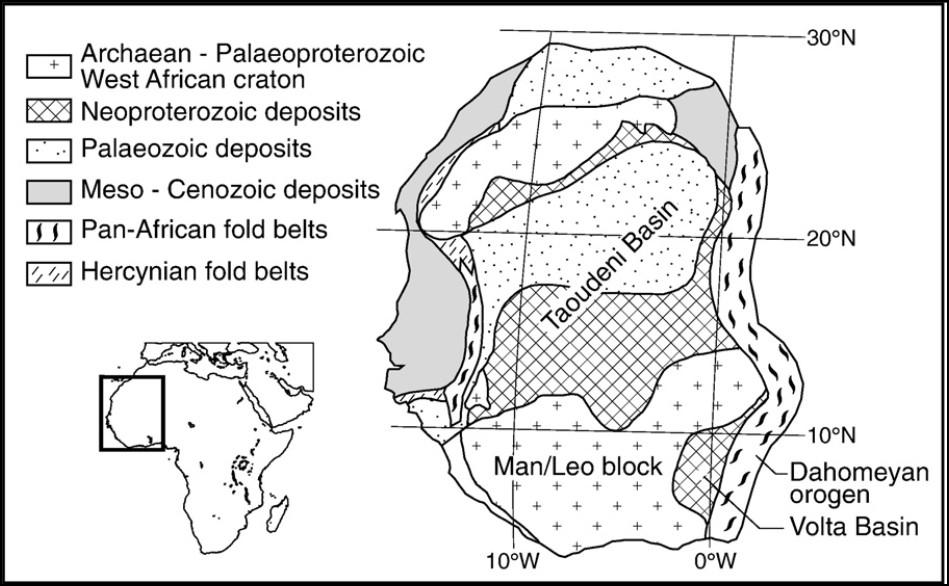 att tillhöra Voltabassängen som är en del av den passiva plattgräns som löper väster om Togo bergen (Affaton et al. 2008; fig. 3) och öster om den västafrikanska kratonen (Köner & Stern 2004).