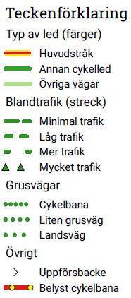 3 Färger på cykelstråken Vi har använt både färger och linje- eller streckmarkeringar för att visa hur en väg är för dig som cyklist. Färgerna visar hur en cykelväg används.