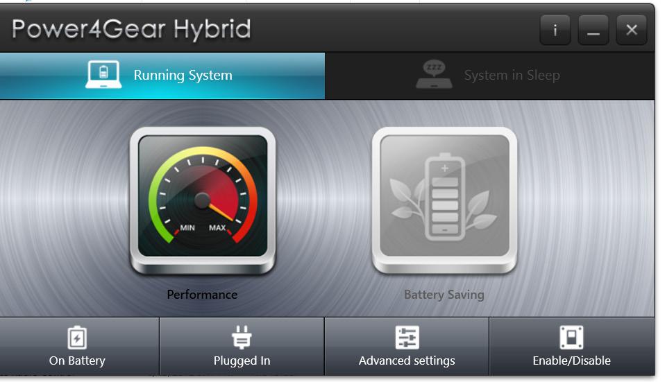 Systemkörning Detta alternativ ger dig möjlighet att aktivera följande energisparlägen på din bärbara dator. OBS! Som standard är datorn inställd på läget Performance (Prestanda).