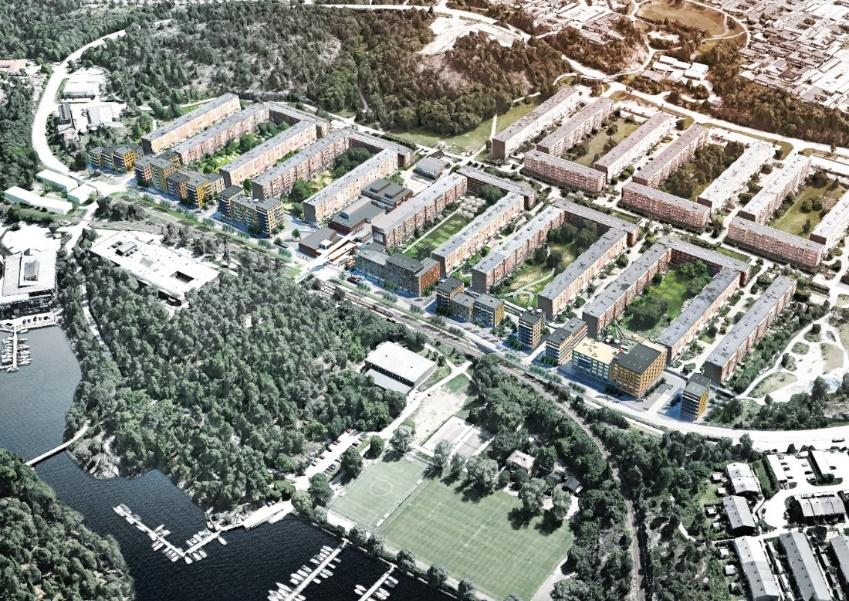 4 (9) Illustration 4 Gångbron Illustration 2 Fisksätravägen Illustration 1 Östra kvarteret Föreslagen bebyggelse (Bild: Mandaworks) Mindre byggnader på bostadsgårdar I gällande detaljplaner har de