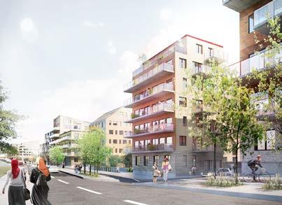 Accentkulörerna ska användas i till exempel entrépartier, fönsteromfattningar och balkonger. Illustrationer av arkitektbyrån Mandaworks: Nummer 1.