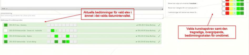 I denna vy finns möjlighet att göra en helhetsbedömning av elevens kunskaper i ämnet i form av omdöme eller betyg. Detta görs utifrån respektive del av kunskapskrav.