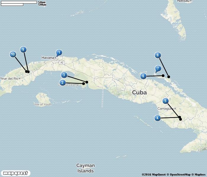 KUBA 1. Havanna 5. Finca la Belen 8. Cayo Paredón Grande 2. Zapata-området 3. Playa Larga 4.
