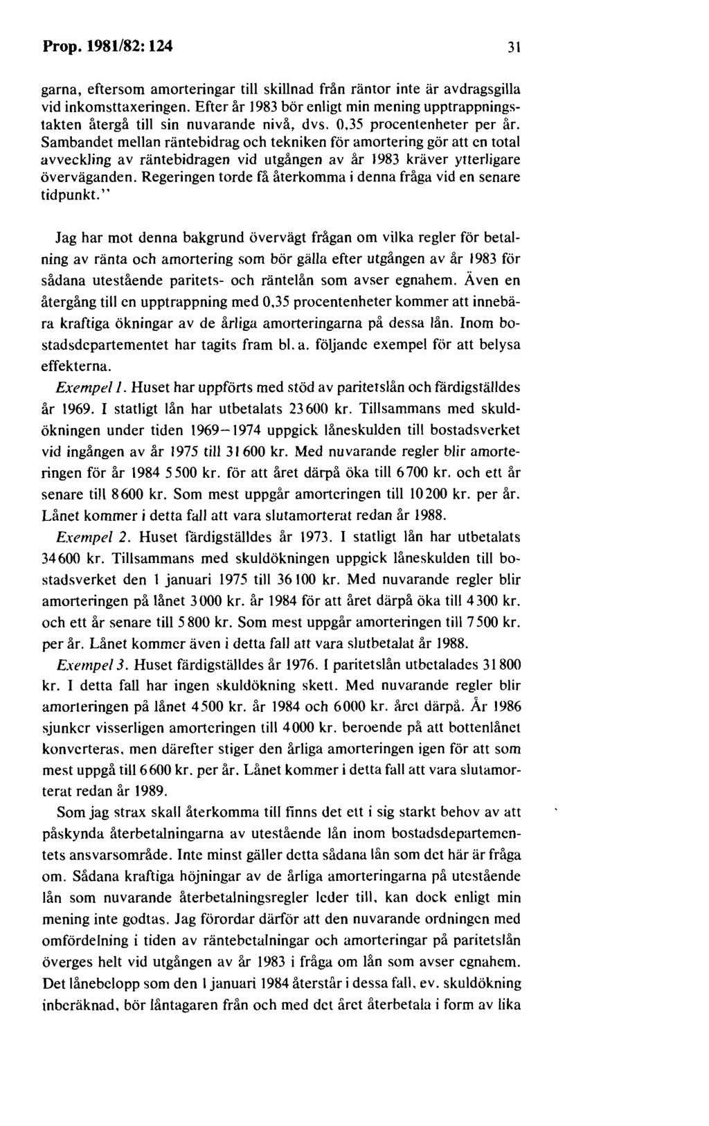Prop. 1981/82: 124 31 garna, eftersom amorteringar till skillnad från räntor inte är avdragsgilla vid inkomsttaxeringen.