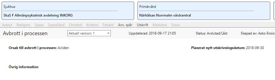 vill fortsätta processen.. Avbrottet notifieras i Inkorgen.