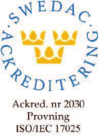Rapport Sida 4 (4) T1616184 1UODLMVL1Q9 Utf 1 SWEDAC ackrediterat laboratorium (Reg.nr. 2030).