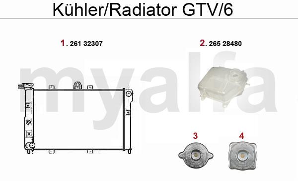 1 26132307 Motorkühler GTV/6 (116) Neuteil (Aluminium) 4 930,87 kr 2 26528480 Kühlwasserausgleichsbehälter GTV/6-116 1 008,79 kr 3 2680600 Kühlerdeckel rund Fahrzeuge ohne Ausgleichsbehälter 112,21