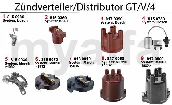1 8150280 Zündkontakt Bj.1968-89 für BOSCH 2 8160360 Verteilerfinger für BOSCH, kontaktgesteuerte Zündung 102,90 kr 3 8170320 Verteilerkappe Bj.