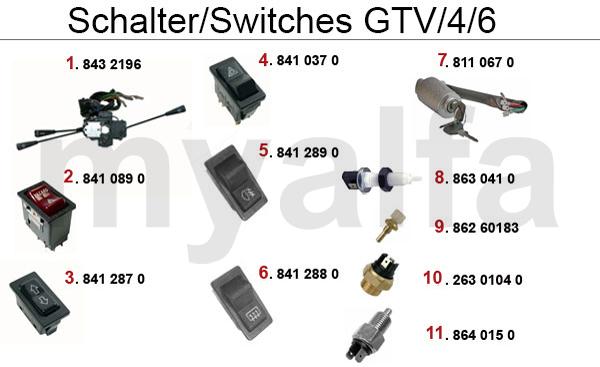 1 8432196 Licht/-Blinkerschalter GTV (116) 2 460,29 kr 2 8410890 Schalter Warnblinkanlage Spider eckig 3 8412870 Schalter f.