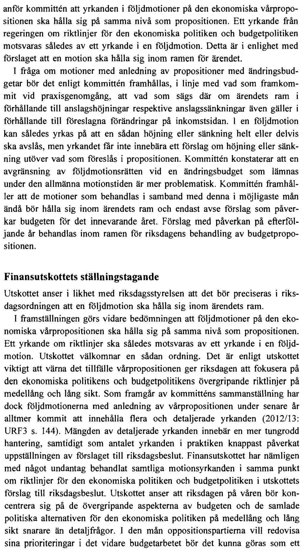 FINANSUTSKOTTETS YTTRANDE