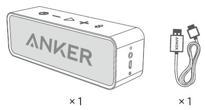 Medföljer Anker SoundCore bluetooth-högtalare Mikro-USB kabel Användarmanual