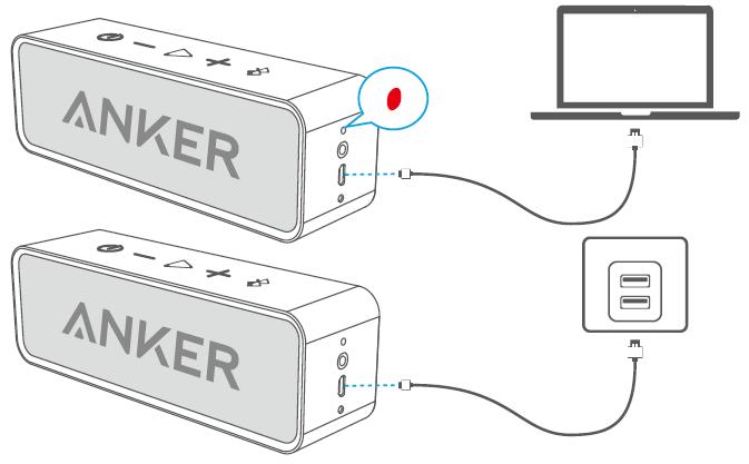 Ladda din SoundCore Anslut SoundCore till en mobilladdare, USB-laddare eller USB-uttaget på en dator med medföljande mikro-usb kabel.