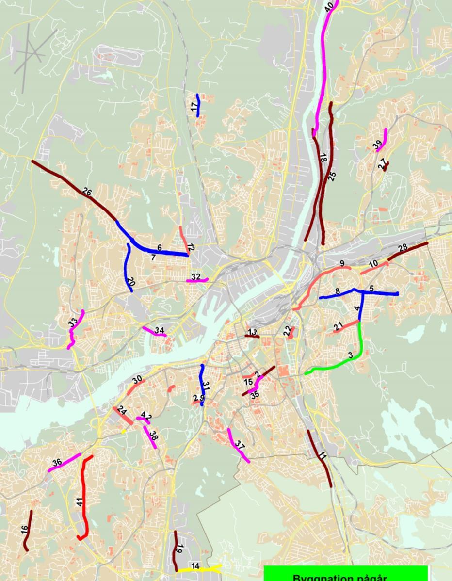 Planerade och pågående cykelbanor m.m. till 2020 Risk: Svårt att få anbud.