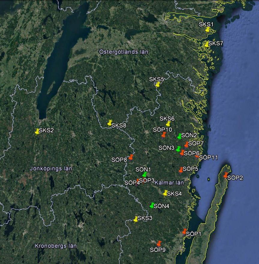 Resultat GEOGRAFISK FÖRDELNING Södras objekt föll alla inom Kalmar län med tyngdpunkt i de mellersta delarna av länet.