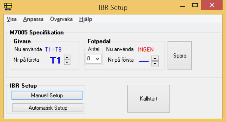 Därefter klickar man Tillbehör / IBR Setup Formuläret i figur 2.2 nedan visas då Figur 2.1 Figur 2.2. IBR Setup formuläret Klicka på Automatisk Setup.