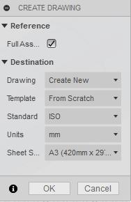 Öppna din modell eller återskapa något liknande. Skapa en ritning genom att välja File/New Drawing/From Design.