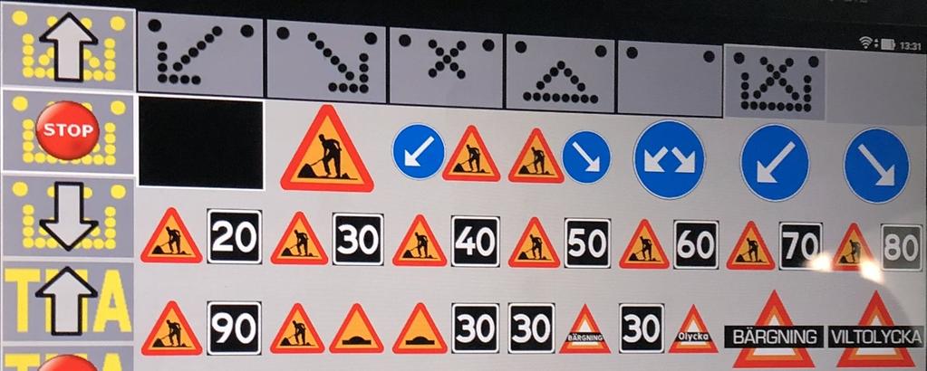 Exempel på budskap som finns förprogrammerade i skyltens programvara vid leverans.