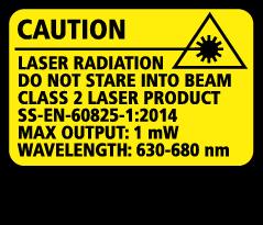 Laser i klass 2 betraktas som säker vid avsedd användning och kräver endast mindre
