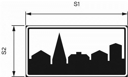 Märke E5 Tättbebyggt område och E6 Tättbebyggt område upphör Storlek och mått i meter för märke E5 och E6 S1-0,90 1,20 1,50 - S2-0,45 0,60 0,75 - Märkena ska ha minst följande lekar på följande vägar.