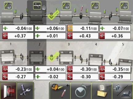 MÄTRESULTAT Du kan ändra referensen genom att peka på låset. Symbolen till vänster om kopplingsvärdena indikerar vinkelns och förskjutningens riktning och om värdena ligger inom toleransen.