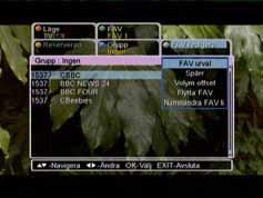 När du väljer en FAV-grupp, visas FAV-gruppens kanaler på skärmen.