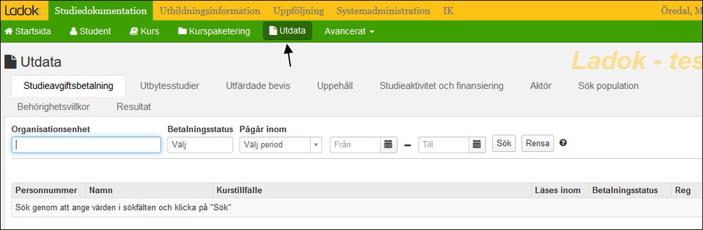 Utdata För att komma till Utdata funktionen gå in på Studiedokumentation. Klicka på fliken Utdata.