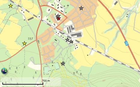 Figur 7. Identifierade potentiellt förorenade områden. Utdrag ur Länsstyrelsens EBH -stöd.