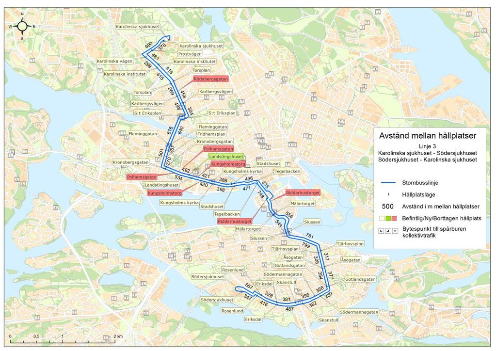 Minuter RAPPORT 15 (20) 3.3 Linje 3 Karolinska sjukhuset Södersjukhuset Stombusslinje 3 sträcker sig mellan Karolinska sjukhuset och Södersjukhuset.
