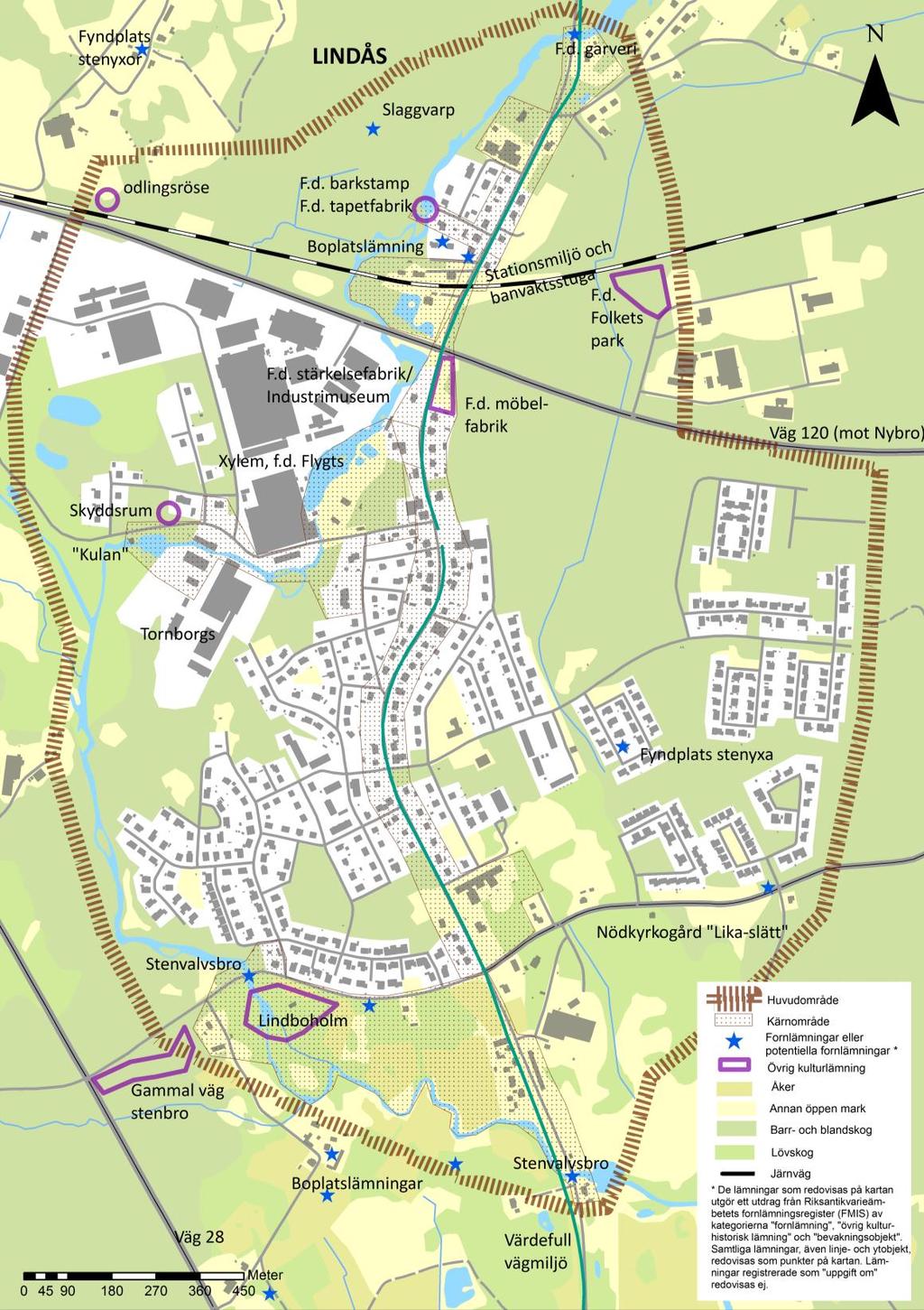 Karta över Lindås huvudområde.