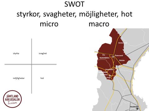 Styrkor natur, kunniga visa människor, entreprenörer, fiske, småskalighet, genuint, berättelser, tillgänglighet, musik, fäbobruket/livet Svagheter demografi, många äldre människor, paketerad