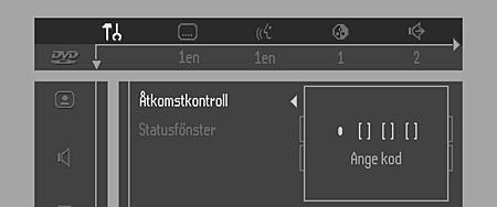 5 Flytta till LÅS/LÅS UPP (LOCK/UNLOCK) med tangenten 2. 6 Välj LÅS med hjälp av knapparna 3/4. 7 Tryck på OK eller 1 för att bekräfta, och tryck sedan en gång till på 1 för att lämna menyn.