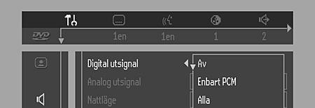 Ljud Digital utsignal (Digital Output) Fabriksinställning: ALL. Det betyder att koaxial utsignal är på.