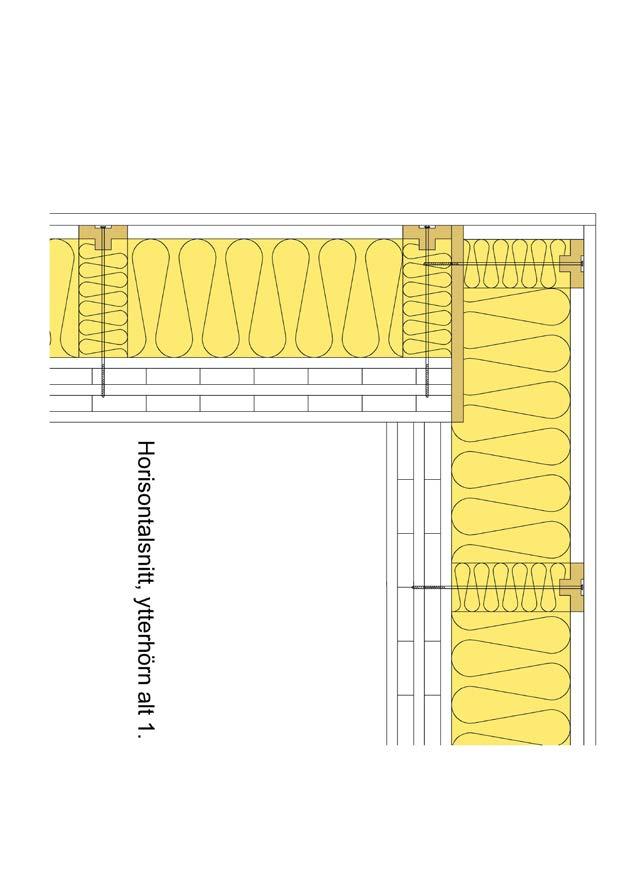 Montering av ytterhörn Hörnet monteras med ISOVER PLUS + reglar och plywood 21 mm eller OSB 3, 22 mm.