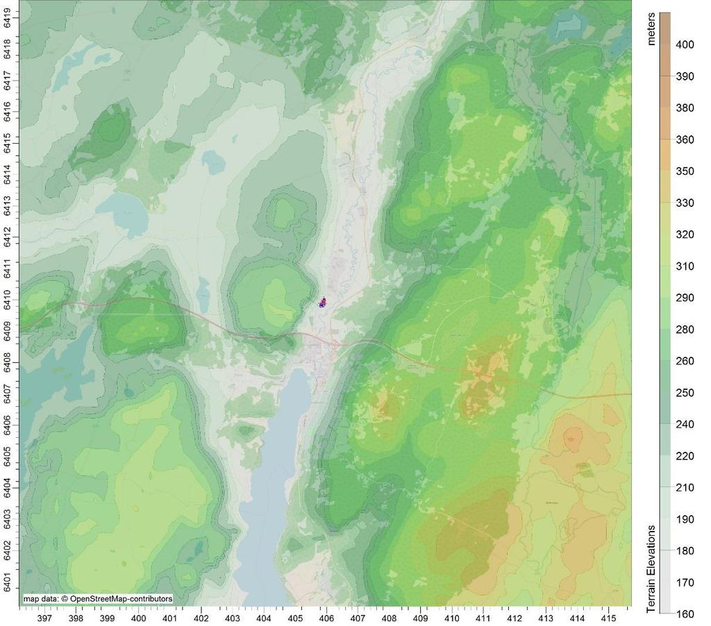 Markbeskaffenheten är indelad i 6 olika typer i varje ruta med sidan 100 meter, Corine CLC2006 Europé 100m (https://land.copernicus.